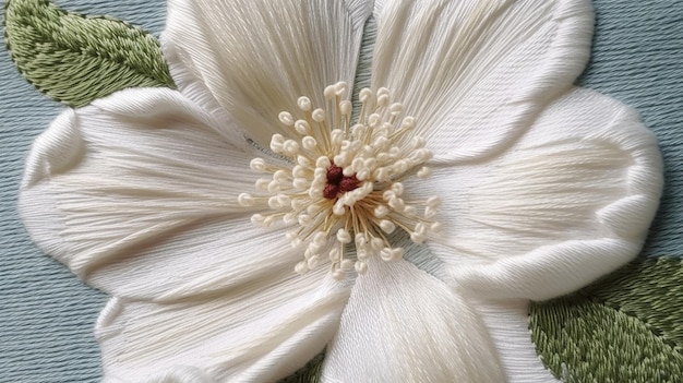 haftowane kwiaty na lnie